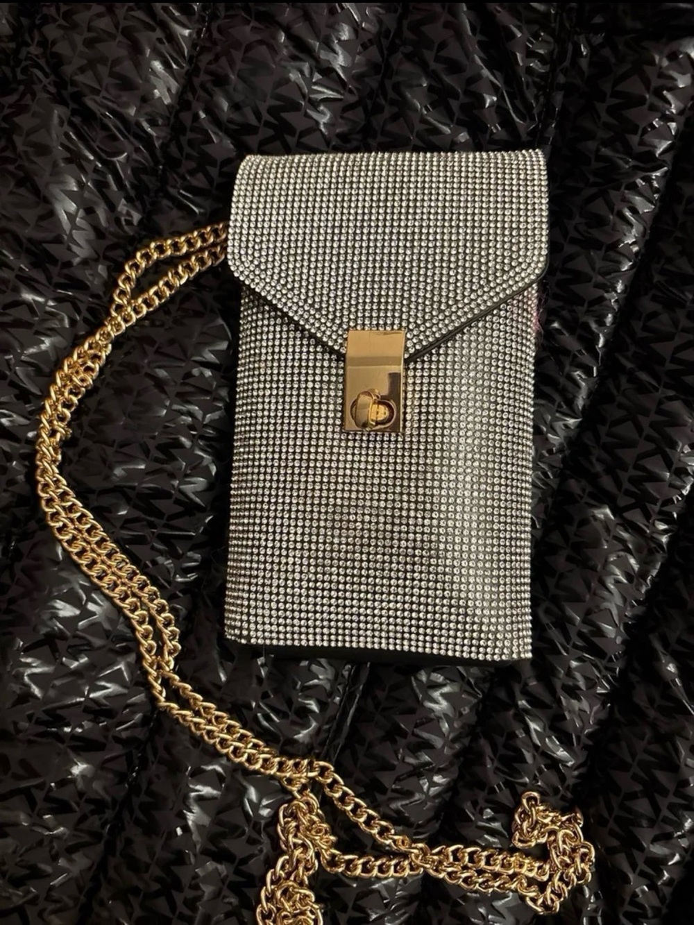 Crystal Rhinestone Crossbody Phone Bag with Gold Chain